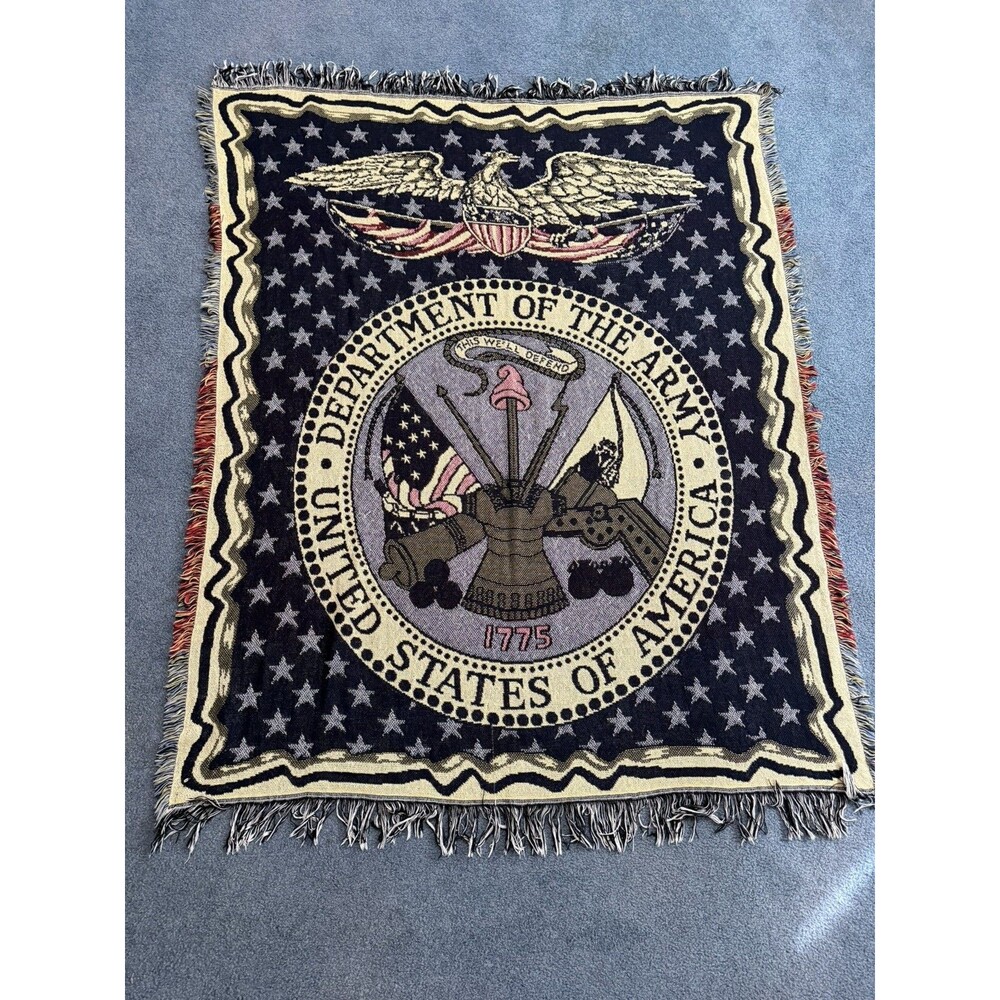 Vintage United States Army Graphic Tapestry Blanket 52x64 Cozy Couch Blanket